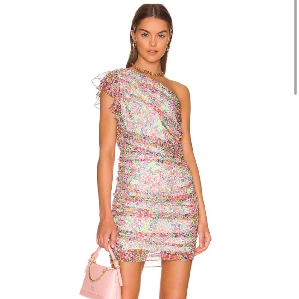 Amanda Uprichard Annora Dress Florista One Shoulder Ruched Floral Small NWT